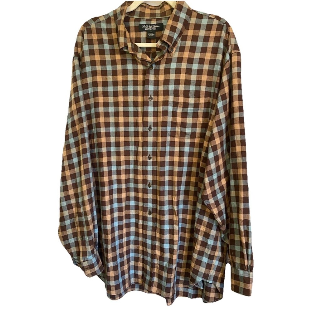 Brooks Brothers Shirt Mens XL Brown Plaid Cashmere Blend Non Iron LS  Button Up